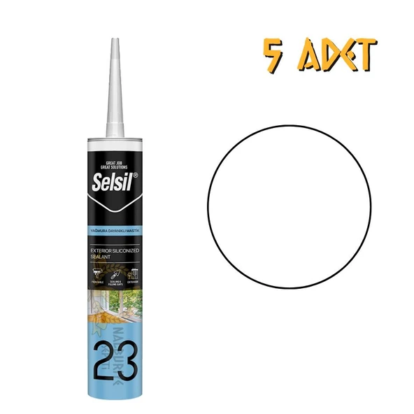 Selsil Yağmura Dayanıklı Silikonize Mastik BEYAZ 485 gr. - 5 Adet ürün görseli 1