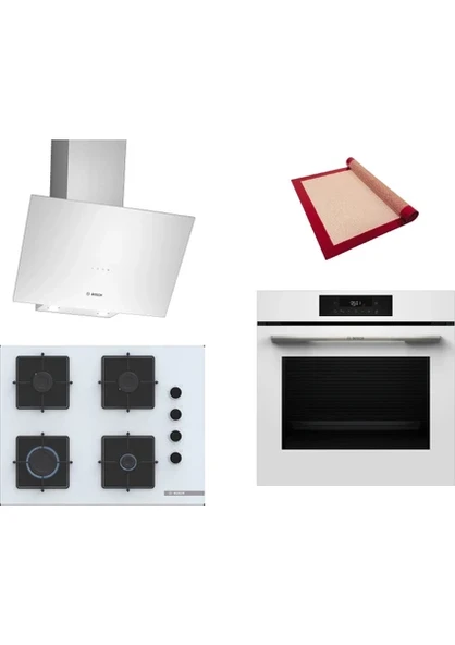 Bosch Beyaz 3 Lü Ankastre Set 599 ( HJG852YW0T - POP7C2P31O - DWK64PJ20T ) 67CM Ocak - 3D Fry Hava ile Kızartma - Pişirme Matı ile ürün görseli 1