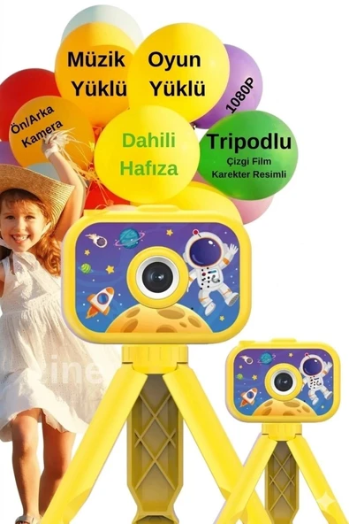 Dijital Fotoğraf Makinesi Çocuk Mini 1080p Hd Kamera Selfie Tripotlu Ön Arka Kamera ürün görseli 1