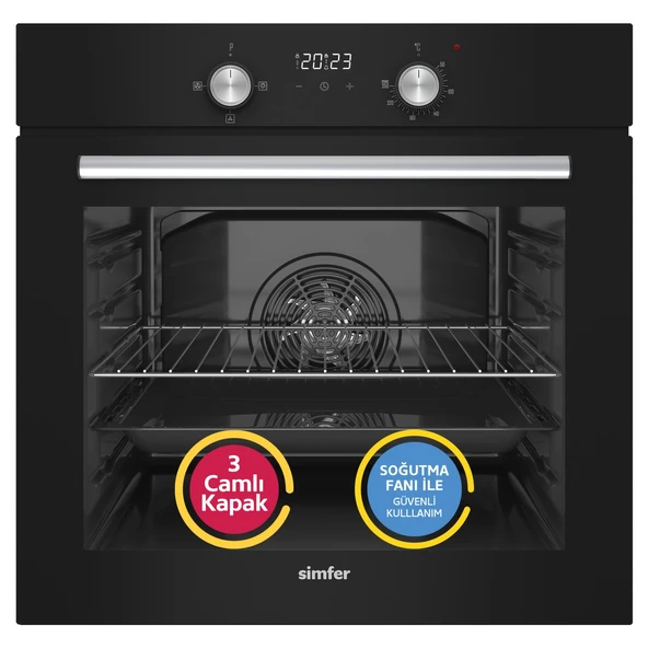Simfer 8203 0+3 Fonksiyon Dijital Power Turbo Siyah, Cam Ankastre Fırın ürün görseli 1