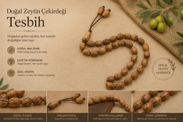 Zeytin Çekirdeği Tesbiği - Zeytin Çekirdeğinden Tesbih - El Yapımı Tesbih ürün görseli 1
