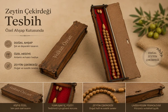 Kişiye Özel Tesbih Kutusu - Zeytin Çekirdeği Tesbiği - El Yapımı Tesbih ürün görseli 1