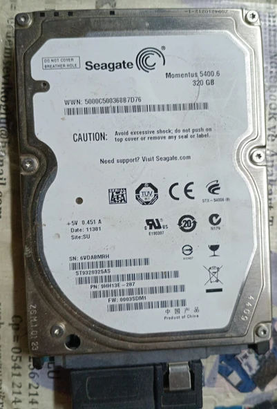 (2.EL) 320GB Seagate ST9320325AS 9HH13E-287 2.5' SATA NOTEBOOK HDD (SORUNSUZ) ürün görseli 1