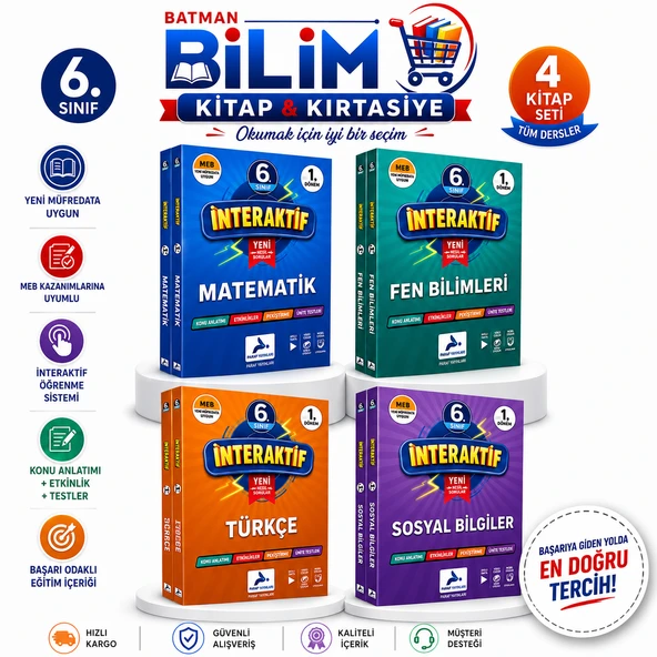 Paraf Yayınları 6. Sınıf İnteraktif Soru Bankası Seti (4 Kitap)  Matematik, Türkçe, Fen Bilimleri, Sosyal Bilgiler  Yeni Müfredat ürün görseli 1