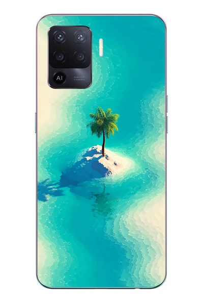 Le Balvo Oppo Reno 5 Lite Uyumlu Adada Palmiye Baskılı Silikon Kılıf ürün görseli 1