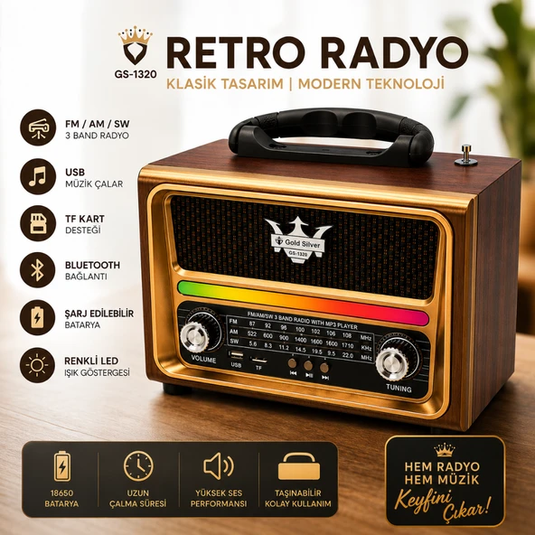 Geçmişin Zarafeti, Bugünün Teknolojisi: Gold Silver GS-1320 Bluetoothlu Retro Radyo ürün görseli 1