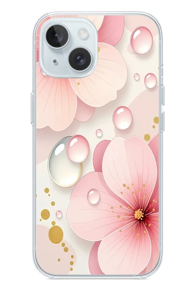 Le Balvo İphone 15 Uyumlu Damlalı Çiçekler Baskılı Silikon Kılıf ürün görseli 1