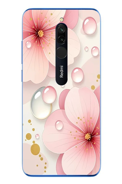 Le Balvo Redmi 8 Uyumlu Damlalı Çiçekler Baskılı Silikon Kılıf ürün görseli 1