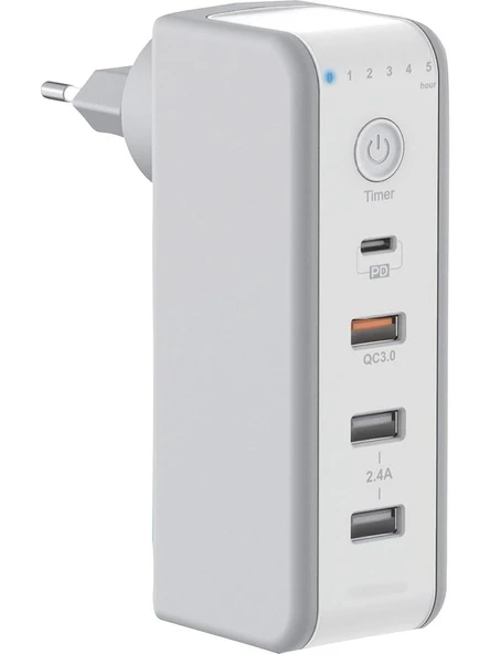 30W PD  QC3.0 Zaman Ayarlı USB Çıkışlı Priz 180 Derece Döndürülebilir Fişli ürün görseli 1