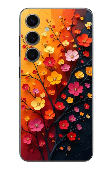 Le Balvo Samsung Galaxy S24 Uyumlu Sonbahar Çiçekleri Baskılı Silikon Kılıf ürün görseli 1