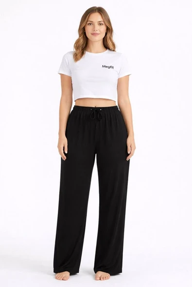 Viskon Pamuklu Kadın Siyah Pijama Pantolon - MG002 - Mudanis ürün görseli 1