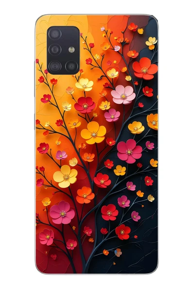Le Balvo Samsung Galaxy A51 Uyumlu Sonbahar Çiçekleri Baskılı Silikon Kılıf ürün görseli 1