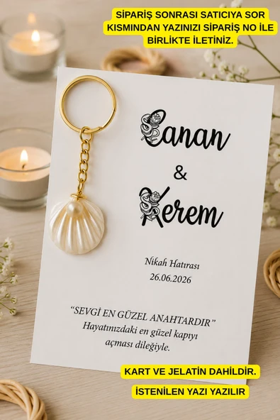 Özel Çiçek İsimli İstiridyeli Anahtarlık - Söz Hediye - Nişan Hediye - Nikah Hediye - 30 Adet ürün görseli 1