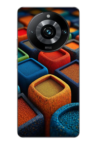 Le Balvo Realme 11 Pro Uyumlu Renkli Kare Puflar Baskılı Silikon Kılıf ürün görseli 1