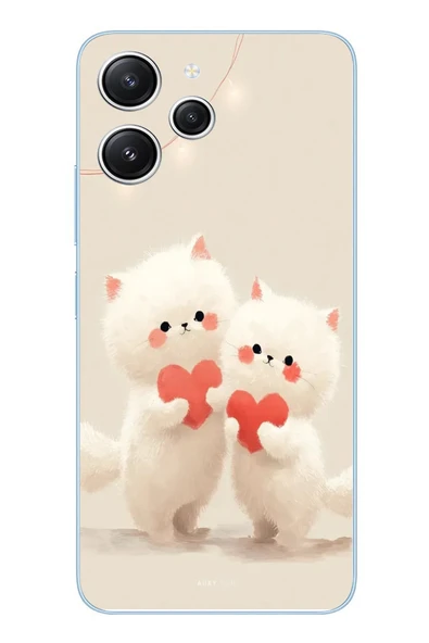 Le Balvo Redmi 12 Uyumlu Kalpli Beyaz Kediler Baskılı Silikon Kılıf ürün görseli 1