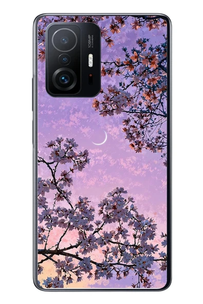 Le Balvo Xiaomi Mi 11 T-11 T Pro Uyumlu Mor Gökyüzülü Ağaç Baskılı Silikon Kılıf ürün görseli 1