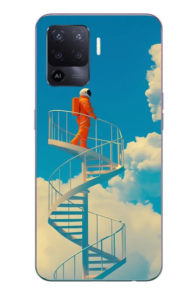 Le Balvo Oppo Reno 5 Lite Uyumlu Astronot Gökyüzü Baskılı Silikon Kılıf ürün görseli 1