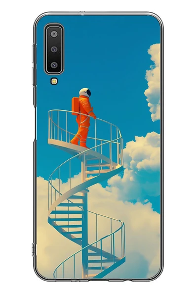 Le Balvo Samsung Galaxy A7 2018 Uyumlu Astronot Gökyüzü Baskılı Silikon Kılıf ürün görseli 1