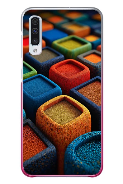 Le Balvo Samsung Galaxy A50 Uyumlu Renkli Kare Puflar Baskılı Silikon Kılıf ürün görseli 1