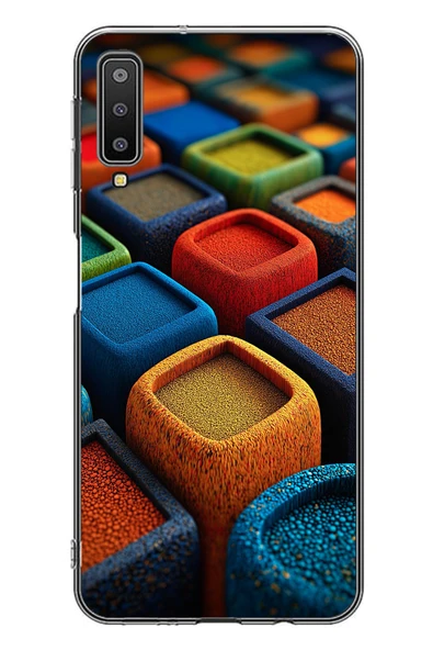 Le Balvo Samsung Galaxy A7 2018 Uyumlu Renkli Kare Puflar Baskılı Silikon Kılıf ürün görseli 1