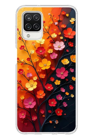 Le Balvo Samsung Galaxy A12 Uyumlu Sonbahar Çiçekleri Baskılı Silikon Kılıf ürün görseli 1