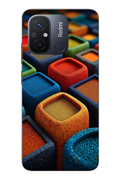 Le Balvo Redmi 12C Uyumlu Renkli Kare Puflar Baskılı Silikon Kılıf ürün görseli 1