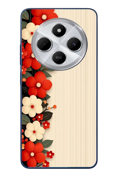 Le Balvo Redmi 14C Uyumlu Kırmızı Beyaz Çiçekler Baskılı Silikon Kılıf ürün görseli 1
