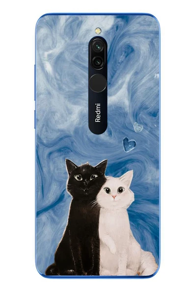 Le Balvo Redmi 8 Uyumlu Siyah ve Beyaz Kedi Baskılı Silikon Kılıf ürün görseli 1