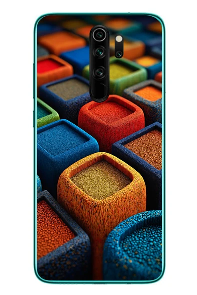 Le Balvo Redmi Note 8 Pro Uyumlu Renkli Kare Puflar Baskılı Silikon Kılıf ürün görseli 1
