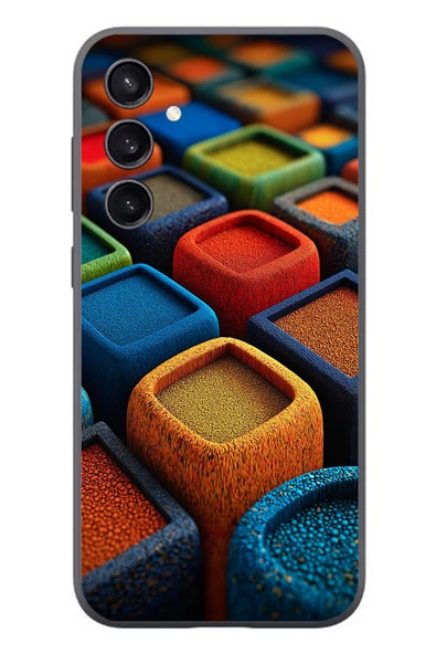 Le Balvo Samsung Galaxy S23 Uyumlu Renkli Kare Puflar Baskılı Silikon Kılıf ürün görseli 1