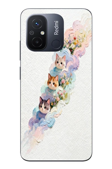 Le Balvo Redmi 12C Uyumlu Yağlı Boya Kediler Baskılı Silikon Kılıf ürün görseli 1
