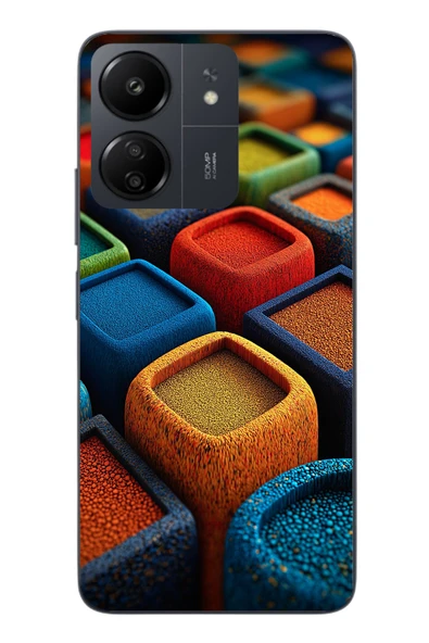 Le Balvo Redmi 13C Uyumlu Renkli Kare Puflar Baskılı Silikon Kılıf ürün görseli 1
