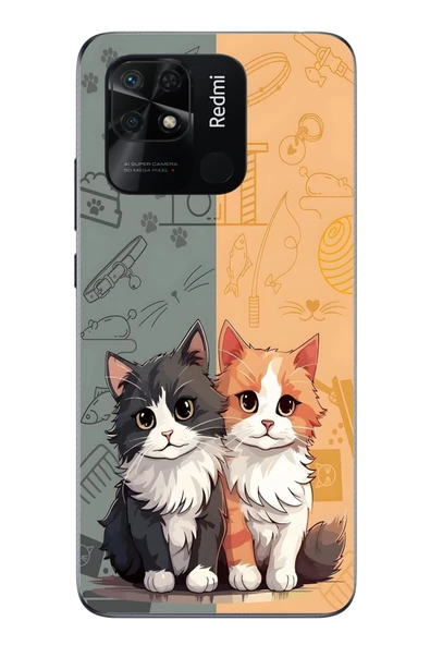 Le Balvo Redmi 10C Uyumlu Sarı ve Siyah Kedi Baskılı Silikon Kılıf ürün görseli 1