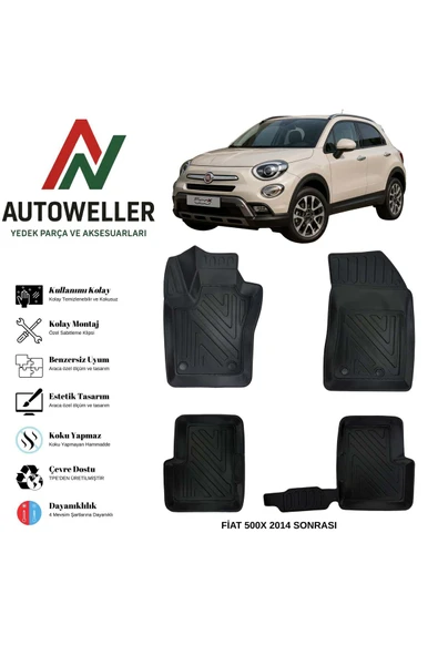 AutoWeller Fiat 500 X 2014 Sonrası Havuzlu Oto Havuzlu 3D TPE Oto Paspas Takımı ürün görseli 1