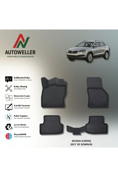 AutoWeller Skoda Karoq 2017 Sonrası Havuzlu 3D TPE Oto Paspas Takımı ürün görseli 1
