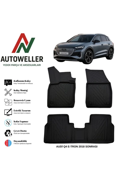 AutoWeller Audi Q4 E-Tron 2018 Sonrası Havuzlu Oto Havuzlu 3D TPE Oto Paspas Takımı ürün görseli 1