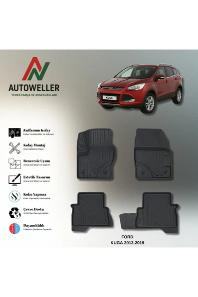 AutoWeller Ford Kuga 2012-2019 Havuzlu 3D TPE Oto Paspas Takımı ürün görseli 1