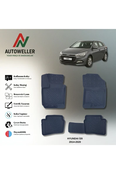 AutoWeller Hyundai i20 2014-2020 Havuzlu 3D TPE Oto Paspas Takımı ürün görseli 1