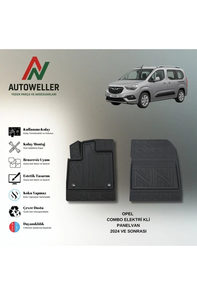 AutoWeller Opel Combo Elektrili Panelvan 2019 Sonrası Havuzlu 3D TPE Oto Paspas Takımı ürün görseli 1