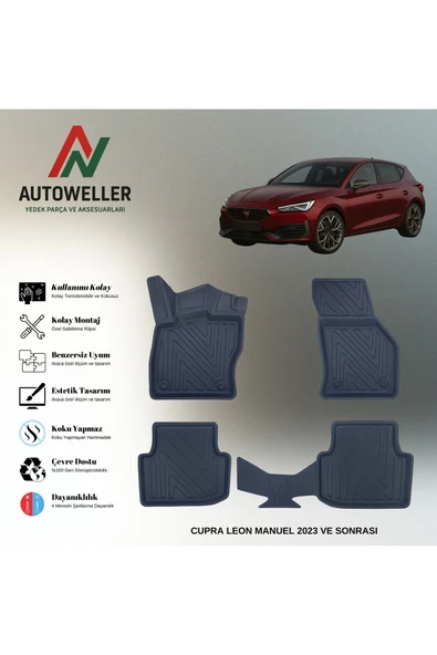 AutoWeller Cupra Leon 2023 Sonrası Manuel Havuzlu 3D TPE Oto Paspas Takımı ürün görseli 1
