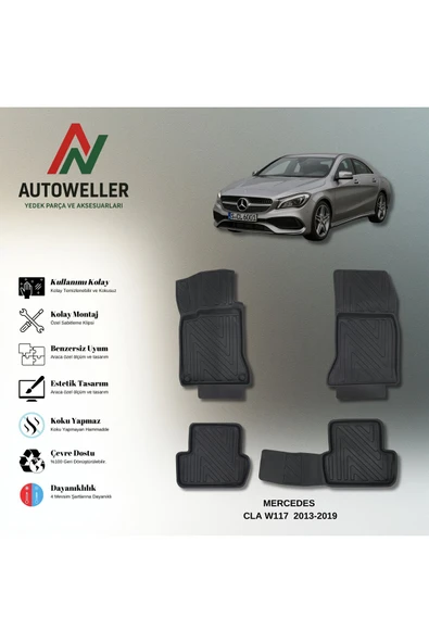 AutoWeller Mercedes-Benz CLA 2013-2019 Havuzlu 3D TPE Oto Paspas Takımı ürün görseli 1