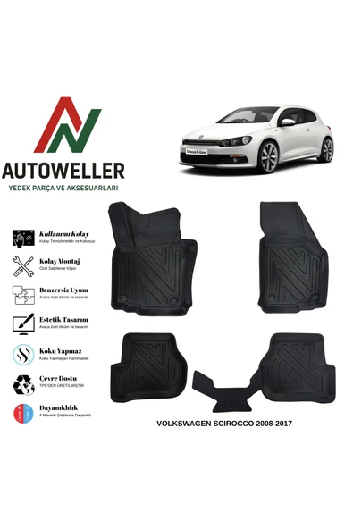 AutoWeller Volkswagen Scirocco 2008-2017 Havuzlu Oto Havuzlu 3D TPE Oto Paspas Takımı ürün görseli 1