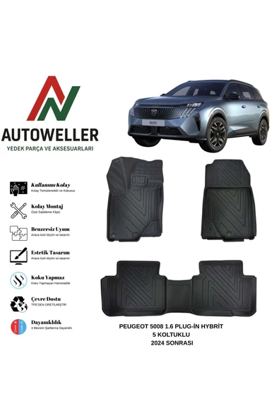 AutoWeller Peugeot 5008 2024 Sonrası Havuzlu Oto 1.6 Plug-in Hybrid - 5 Koltuklu Havuzlu 3D Oto Paspas Takımı ürün görseli 1