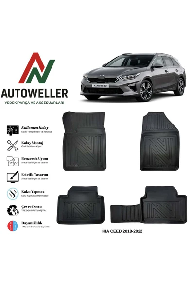 AutoWeller Kia Ceed 2018-2022 Havuzlu Oto Havuzlu 3D TPE Oto Paspas Takımı ürün görseli 1