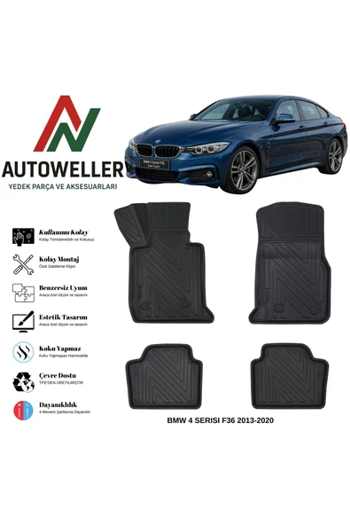 AutoWeller BMW 4 Serisi F36 2013-2020 Havuzlu Oto Havuzlu 3D TPE Oto Paspas Takımı ürün görseli 1