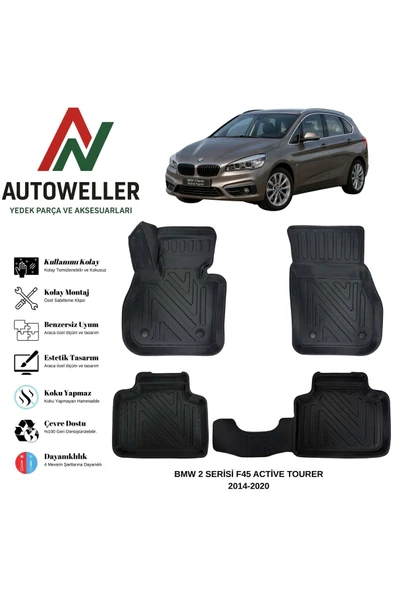AutoWeller BMW 2 Serisi F45 Active Tourer 2014-2020 Havuzlu Oto Havuzlu 3D TPE Oto Paspas Takımı ürün görseli 1