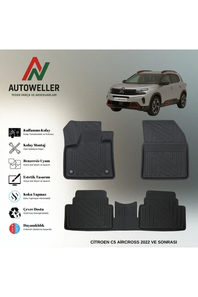 AutoWeller Citroen C5 Aircross 2022 Sonrası Havuzlu 3D TPE Oto Paspas Takımı ürün görseli 1