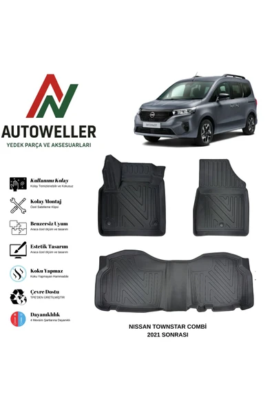 AutoWeller Nissan Townstar Combi 2021 Sonrası Havuzlu Oto Havuzlu 3D TPE Oto Paspas Takımı ürün görseli 1