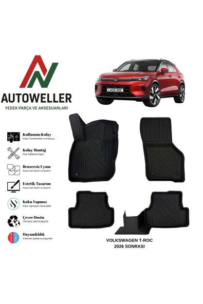 AutoWeller Volkswagen T-Roc 2026 Sonrası Havuzlu Oto e-Tsi Havuzlu 3D TPE Oto Paspas Takımı ürün görseli 1