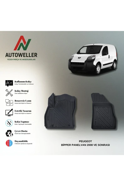 AutoWeller Peugeot Bipper 2008 Sonrası Panelvan Havuzlu 3D TPE Oto Paspas Takımı ürün görseli 1